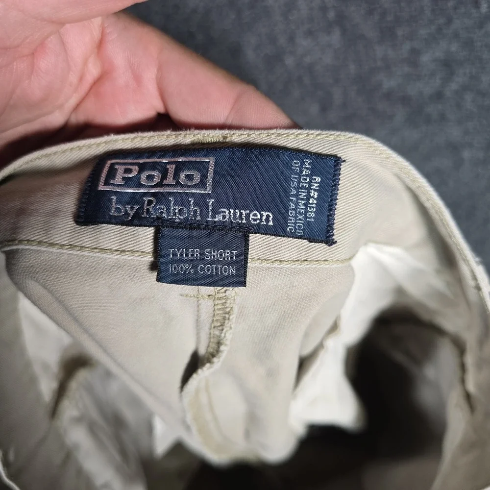 Vintage Polo Ralph Lauren Tyler Shorts Mens 34 Beige Short Pleated Cotton Preppy